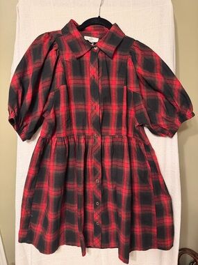 entro Red and Black Plaid Button-Front Dress
